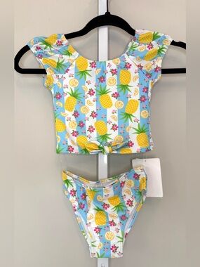 Flap Happy Pineapple 2PC Swimsuit Built-In Swim Diaper Girls Size 2 NWT